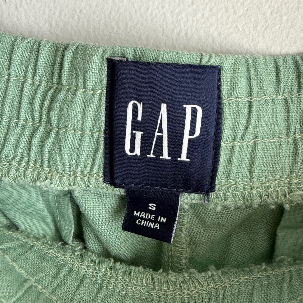 GAP Green Linen Blend Wide Leg Ladies Elastic Waist Drawstring Pants, S - Picture 4 of 7